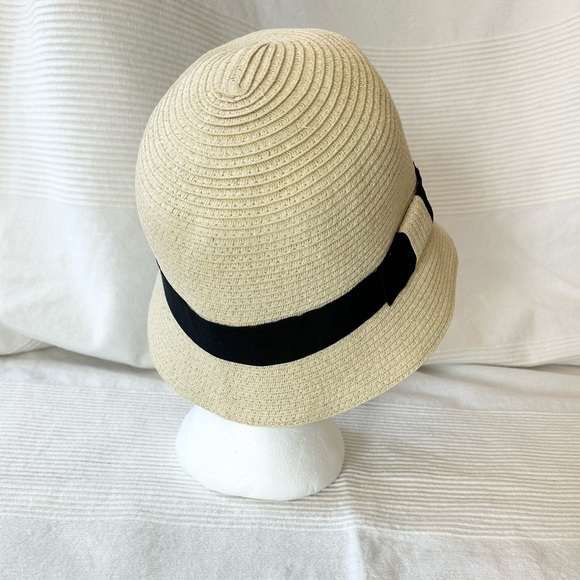 Paper Straw Cloche Hat With Black Ribbon Trim - Picture 5 of 13